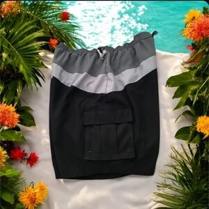 Joe Boxer men’s swim trunks black grey NWT LG stretch waist mesh inside …